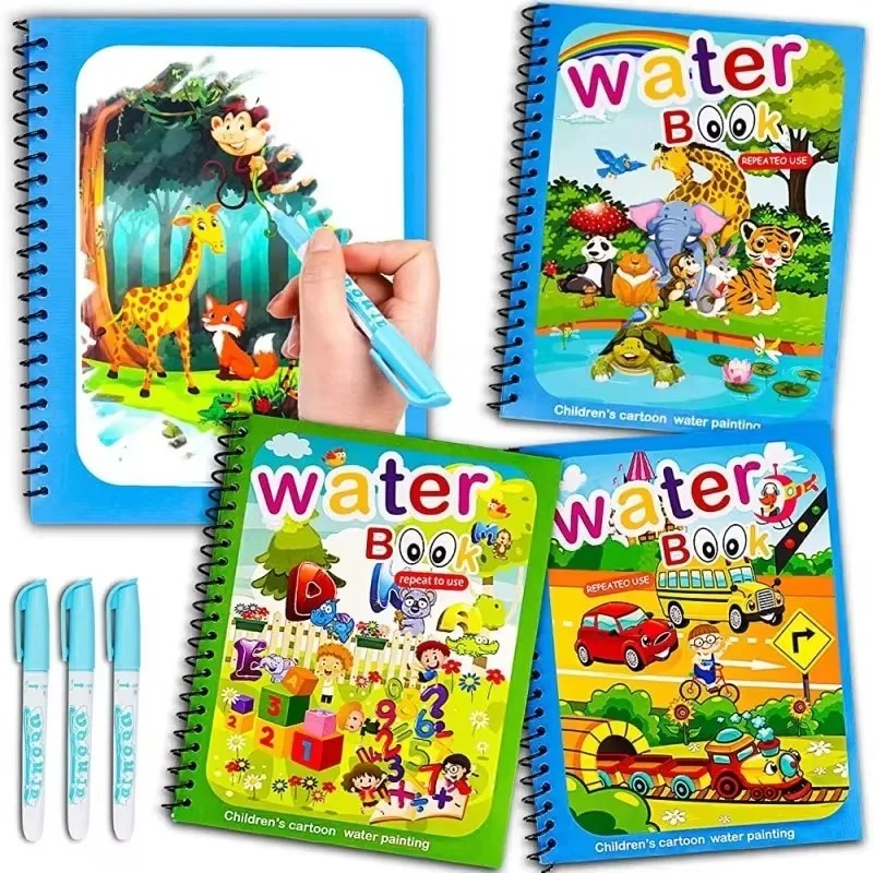 Reusable Magic Water Coloring Drawing Book with Water Pen