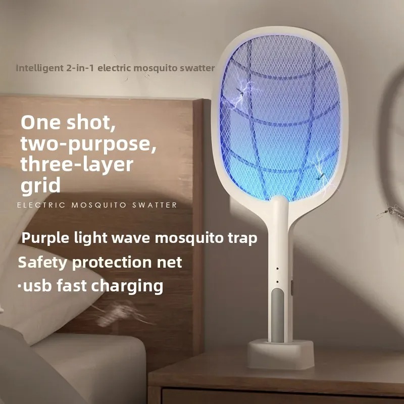 2-in-1 Rechargeable Electric Mosquito Racket & UV Trap LED Bat