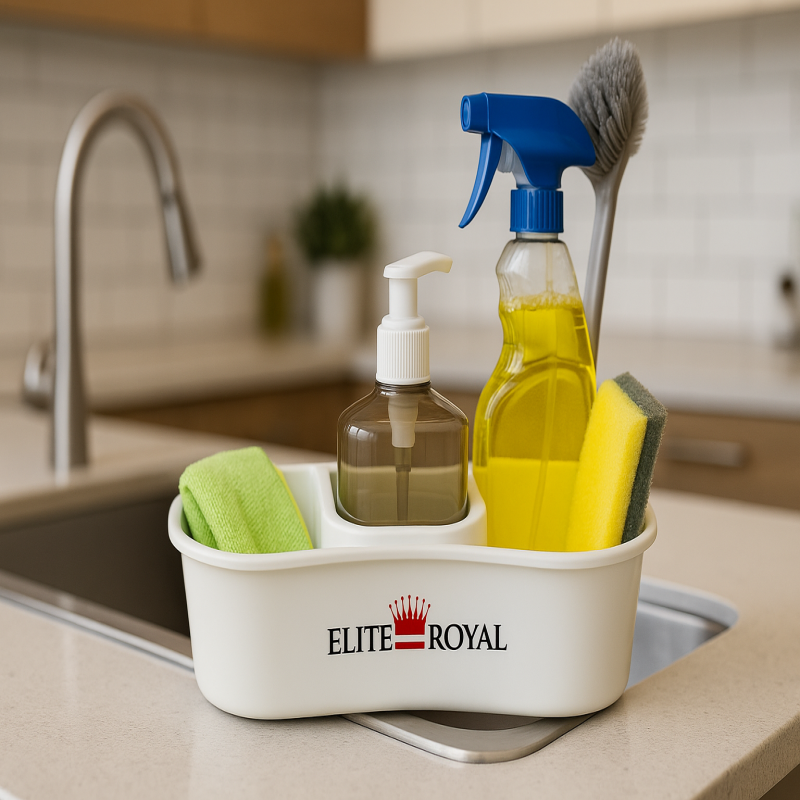 Active Cleaner Press-Pump Liquid Soap Dispenser and Scrubber Caddy