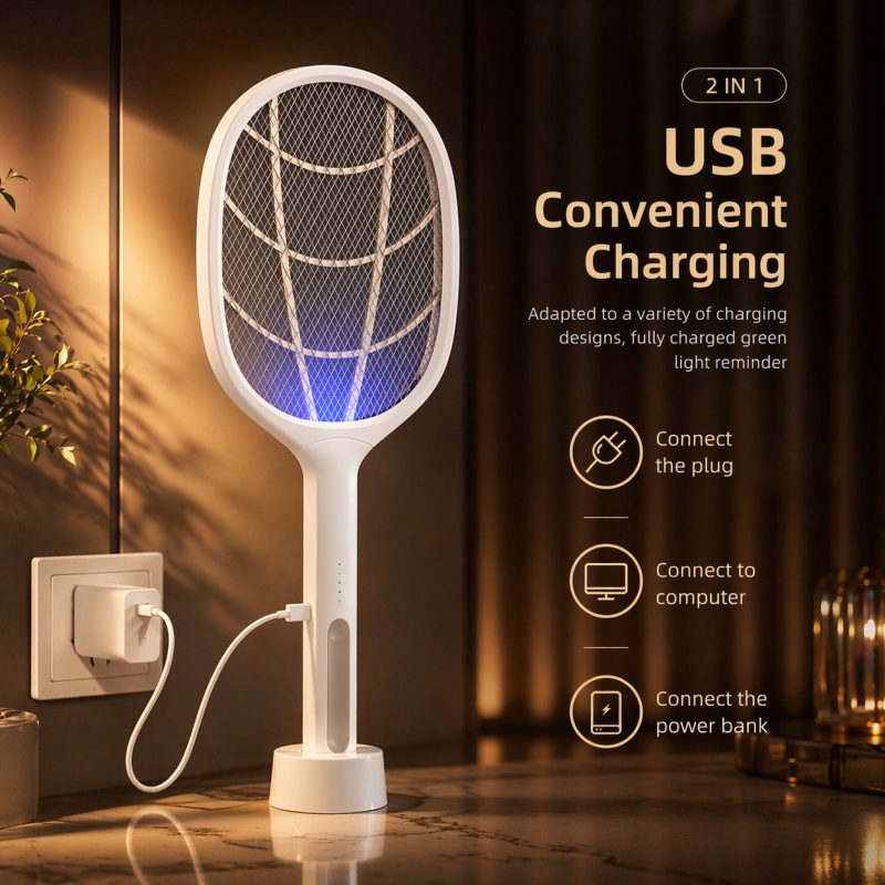 2-in-1 Rechargeable Electric Mosquito Racket & UV Trap LED Bat