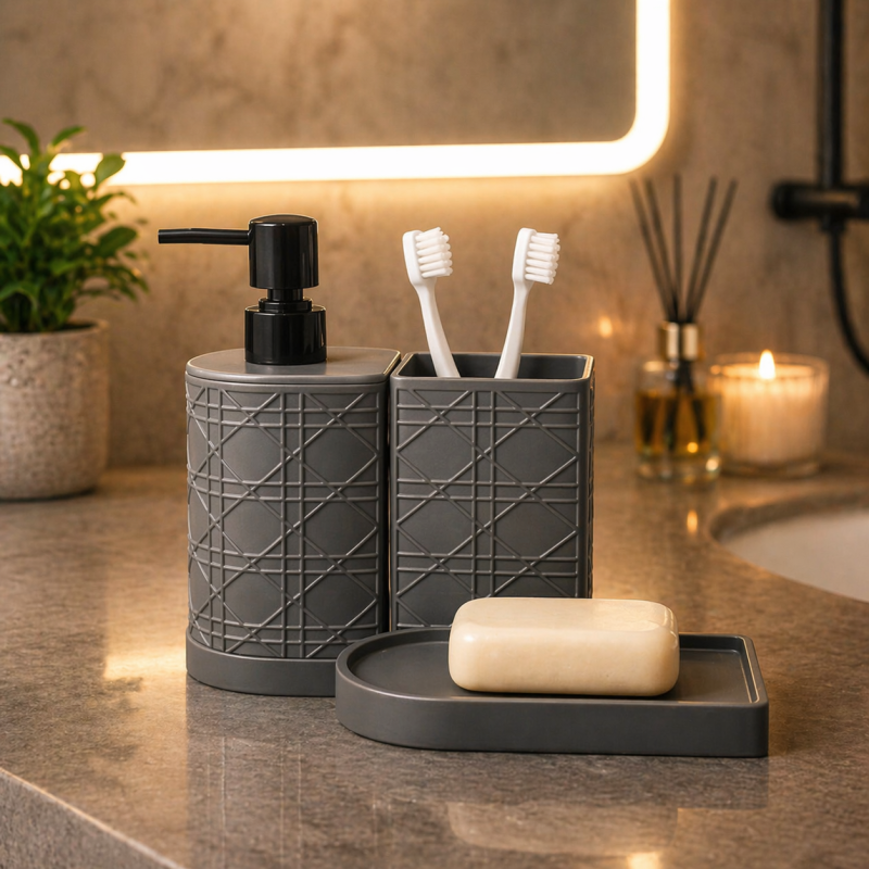 2-Piece Bathroom Soap Dispenser and Tumbler Set