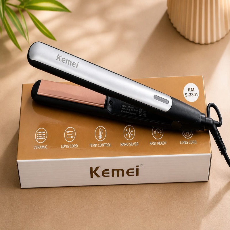 Kemei Professional Hair Straightener Model S-3301 - Advanced Ceramic Flat Iron