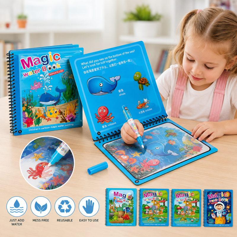 Reusable Magic Water Coloring Drawing Book with Water Pen
