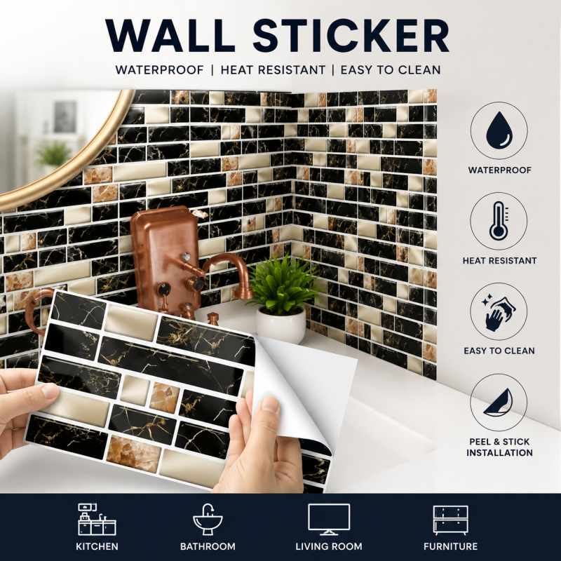 Self-Adhesive Mosaic Tile Stickers - Peel & Stick Waterproof Wall Decals