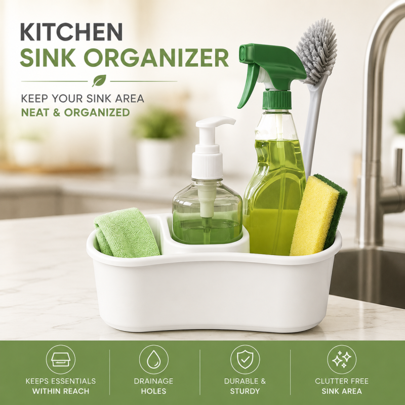 Active Cleaner Press-Pump Liquid Soap Dispenser and Scrubber Caddy