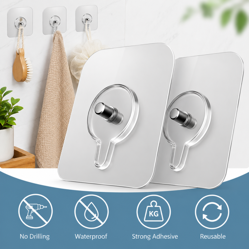 Heavy-Duty Sticky Screw Hooks - Pack of 10 Self-Adhesive Wall Hangers