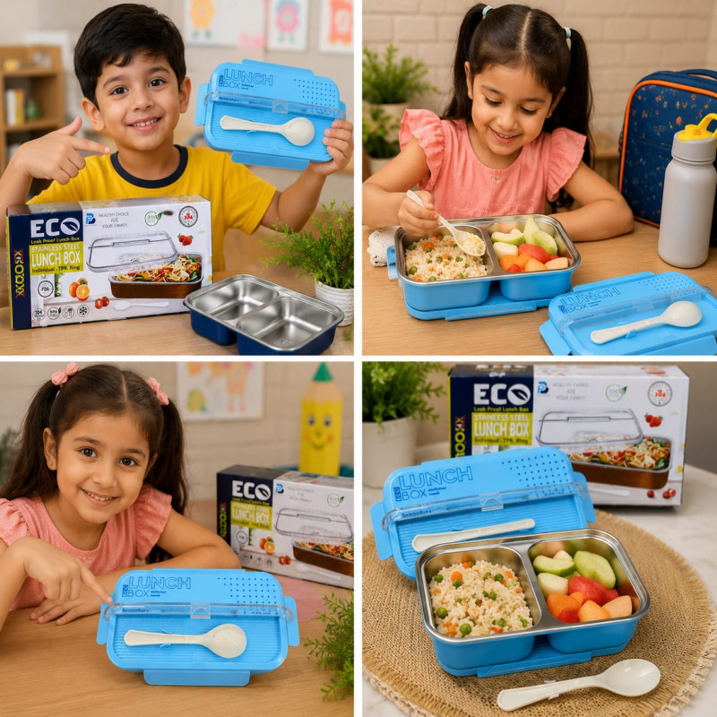 Eco-Friendly Stainless Steel 4-Sided Lock Leakproof Lunch Box