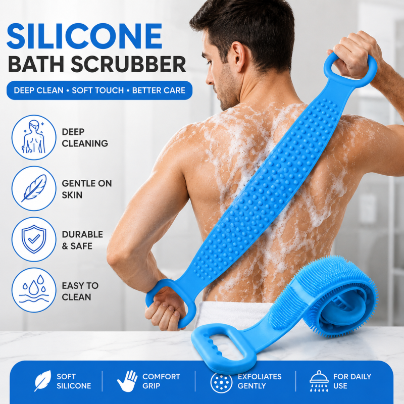 Exfoliating Silicone Bath Body Scrubber Belt - Double-Sided Shower Massage Strap