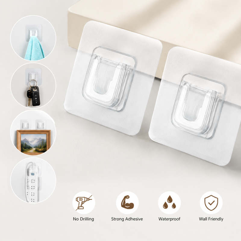 Male-Female Heavy-Duty Adhesive Hook - Pack of 10 Interlocking Wall Hangers