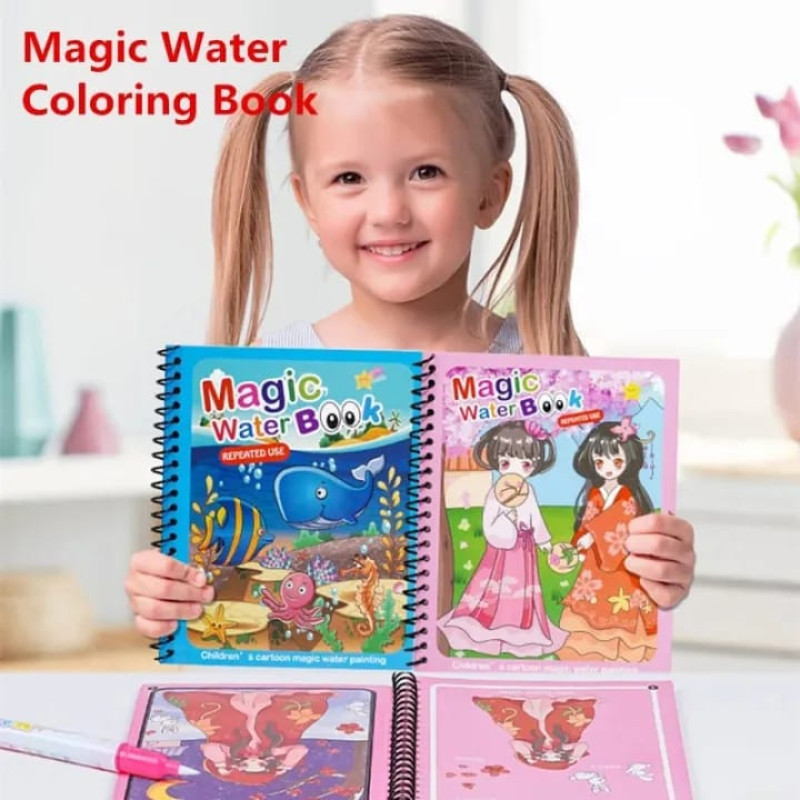 Reusable Magic Water Coloring Drawing Book with Water Pen