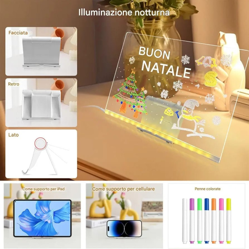 Acrylic Glowing LED Message Board - USB Powered Night Light Note Board with Pen