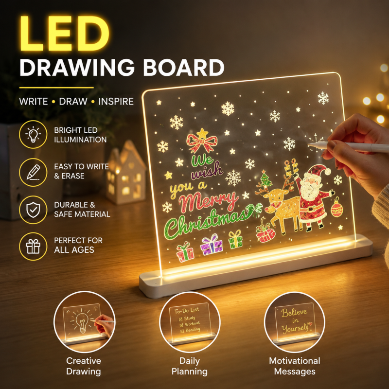 Acrylic Glowing LED Message Board - USB Powered Night Light Note Board with Pen