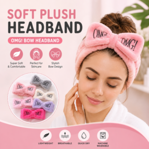 Plush Bow “OMG” Letter Makeup and Skincare Headband