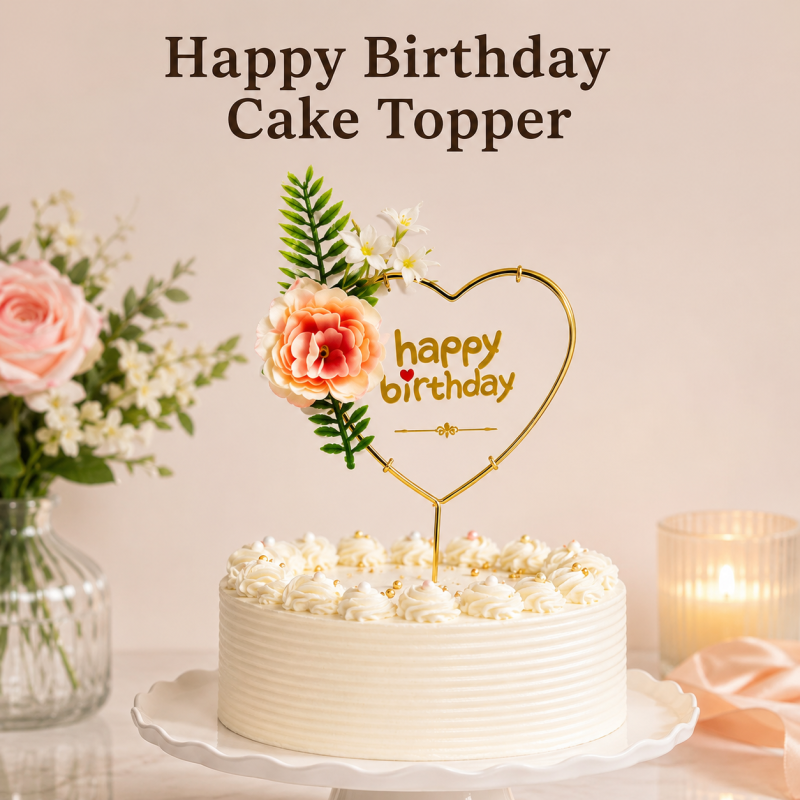 Elegant Glitter "Happy Birthday" Cake Topper with Heart Accent