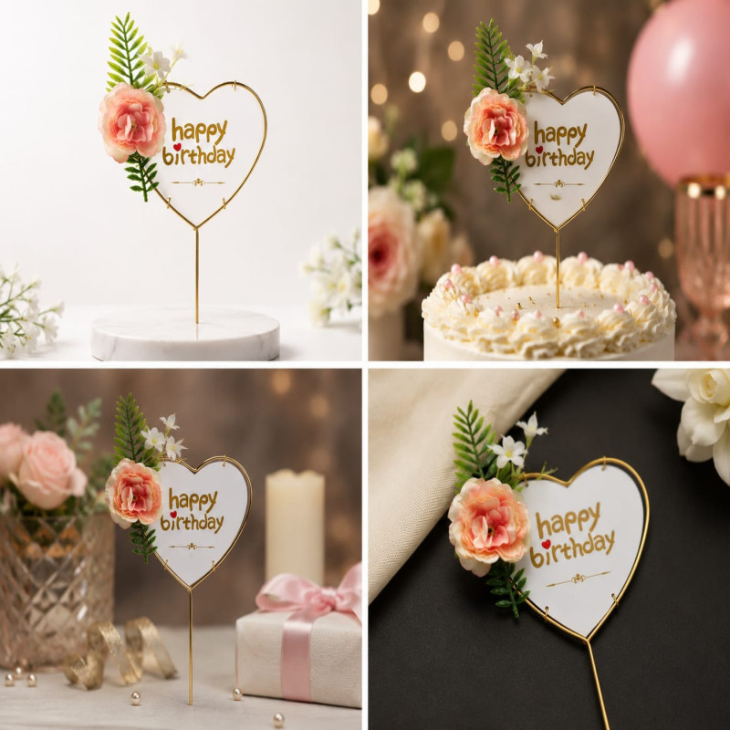 Elegant Glitter "Happy Birthday" Cake Topper with Heart Accent