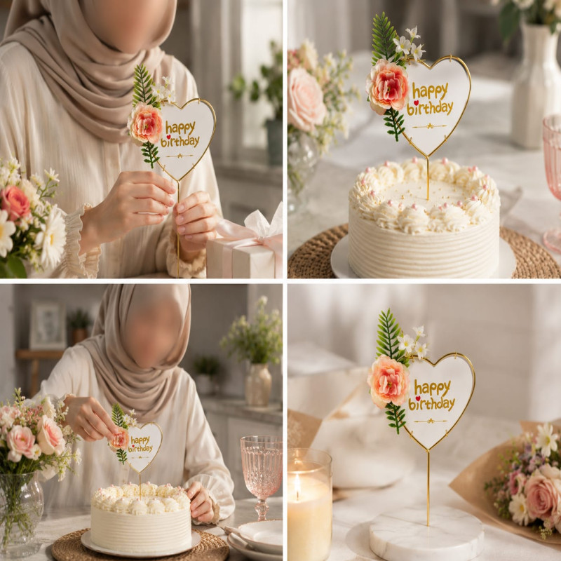 Elegant Glitter "Happy Birthday" Cake Topper with Heart Accent
