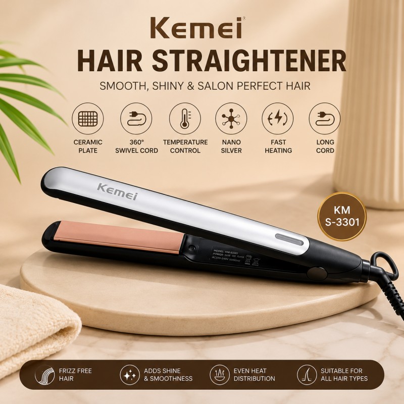 Kemei Professional Hair Straightener Model S-3301 - Advanced Ceramic Flat Iron