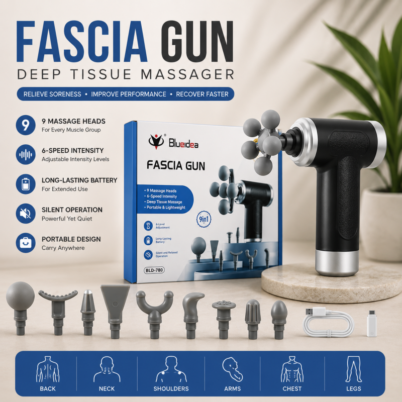 Blueidea 9-in-1 Professional Fascia Deep Tissue Muscle Massage Gun