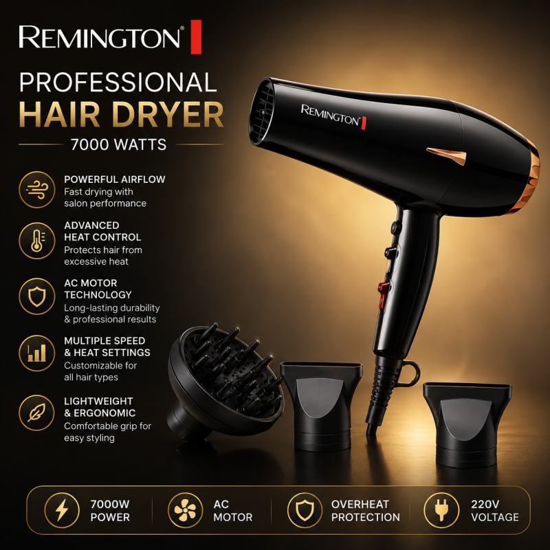 Title:Remington Professional Hair Dryer Model RD-2025 - High-Power 2-in-1 Hot & Cool Air Styling Tool