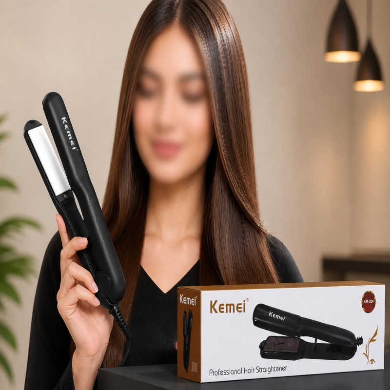 Kemei Professional Hair Straightener Model KM-324 - Fast Heating Ceramic Flat Iron