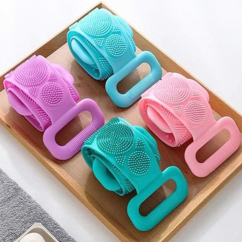 Exfoliating Silicone Bath Body Scrubber Belt - Double-Sided Shower Massage Strap