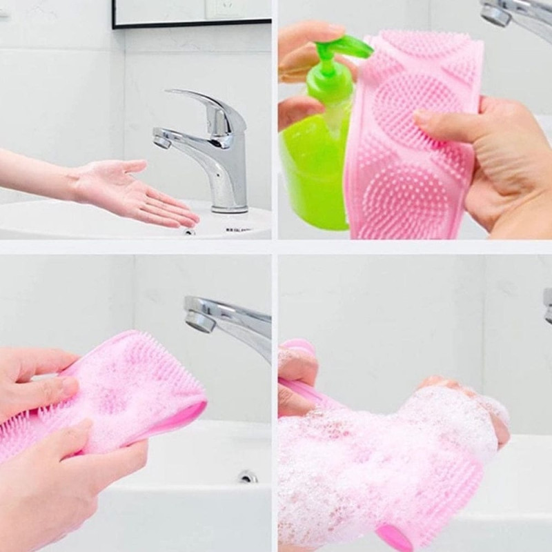 Exfoliating Silicone Bath Body Scrubber Belt - Double-Sided Shower Massage Strap