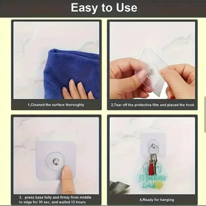 Heavy-Duty Sticky Screw Hooks - Pack of 10 Self-Adhesive Wall Hangers