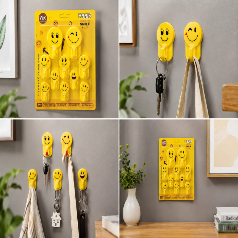 Emoji Wall Hook 10-Piece Set - Self-Adhesive Cute Home Decor Hangers