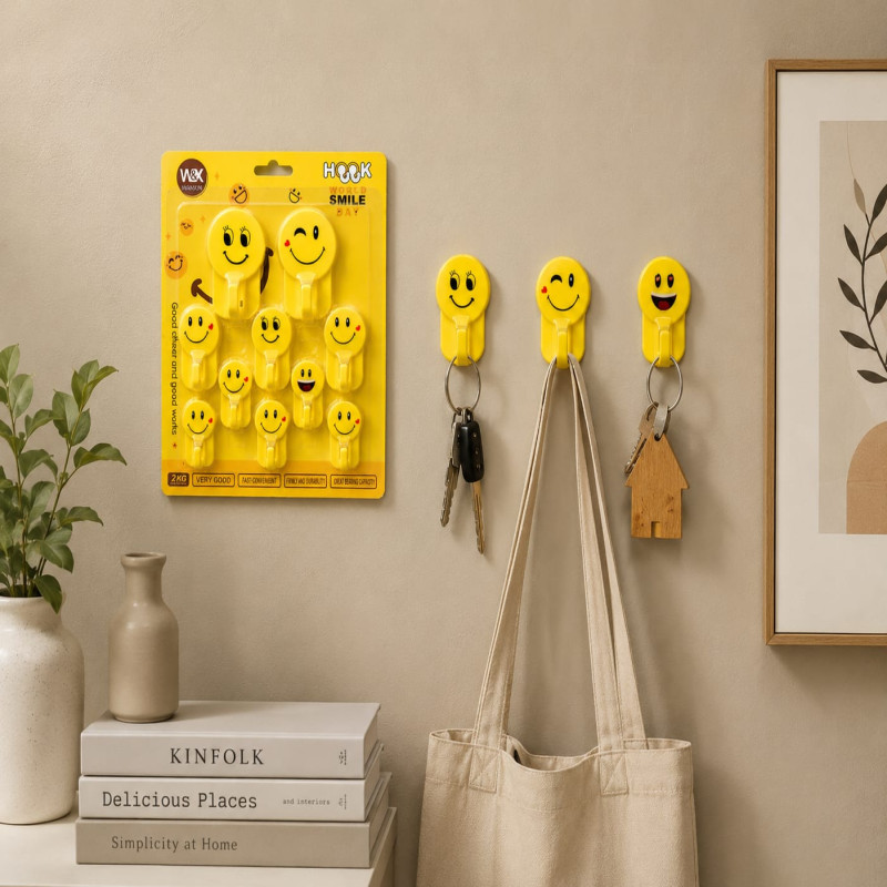 Emoji Wall Hook 10-Piece Set - Self-Adhesive Cute Home Decor Hangers