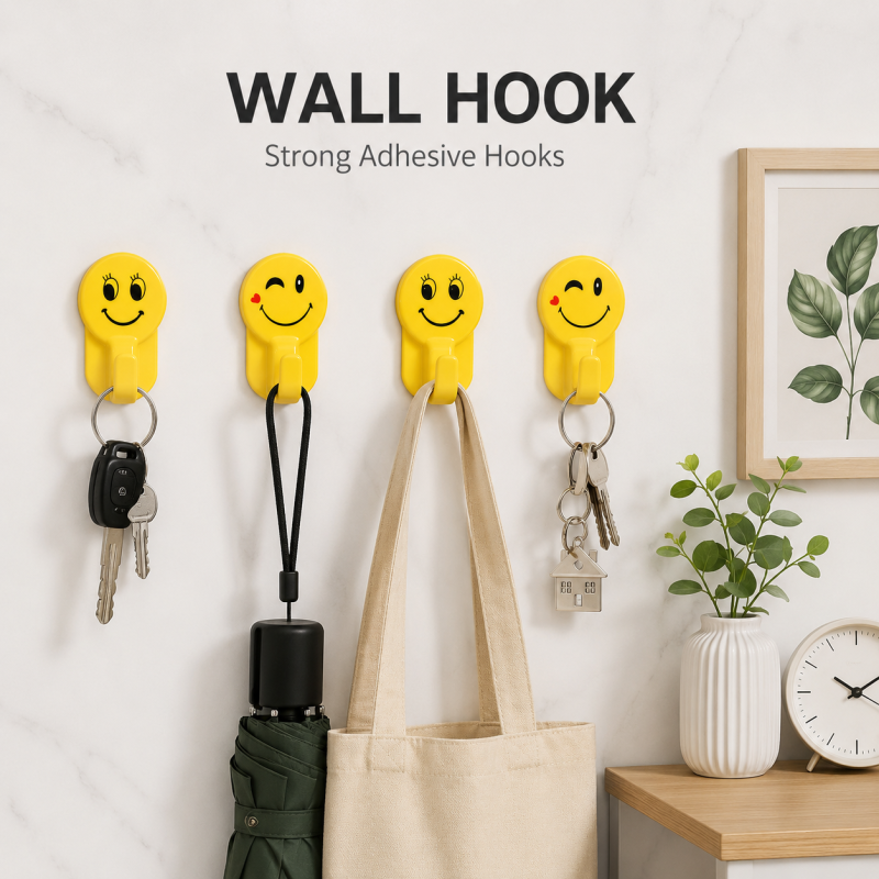 Emoji Wall Hook 10-Piece Set - Self-Adhesive Cute Home Decor Hangers