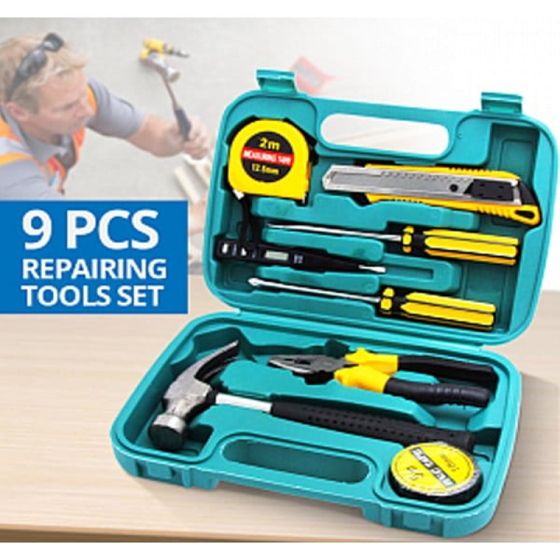 9-Piece Professional Hand Tool Set with Durable Storage Box - Essential DIY Repair Kit