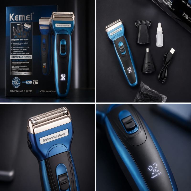 Kemei Digital Trimmer KM-5560 - Professional Rechargeable Hair & Beard Clipper