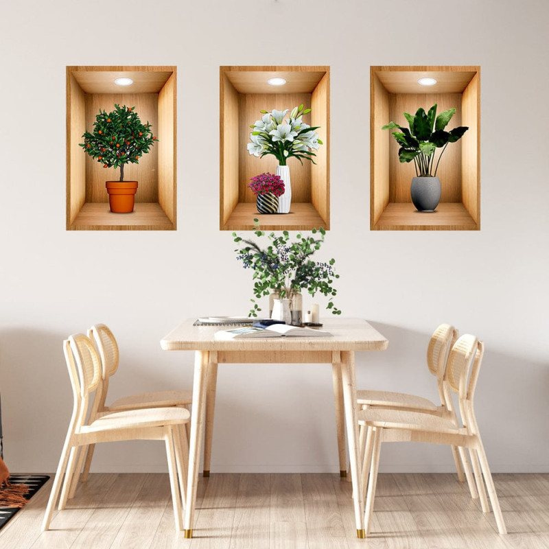 Decorative Flower Vase Wall Sticker - Pack of 3 Botanical Wall Decals