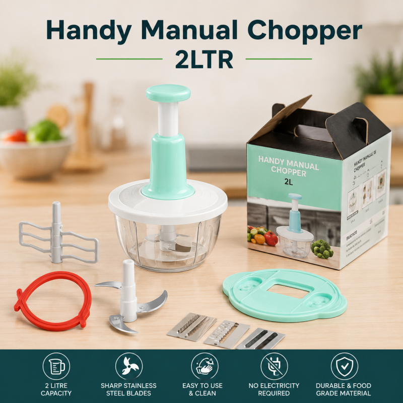 Multifunction Hand Push Chopper 2L - Manual Press Vegetable & Fruit Slicer