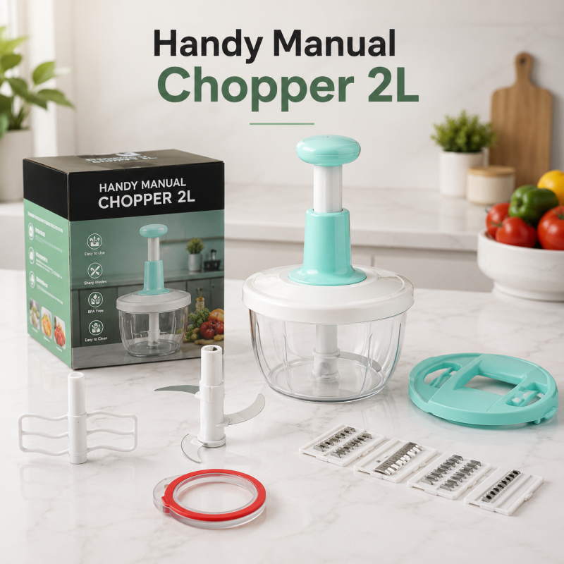 Multifunction Hand Push Chopper 2L - Manual Press Vegetable & Fruit Slicer