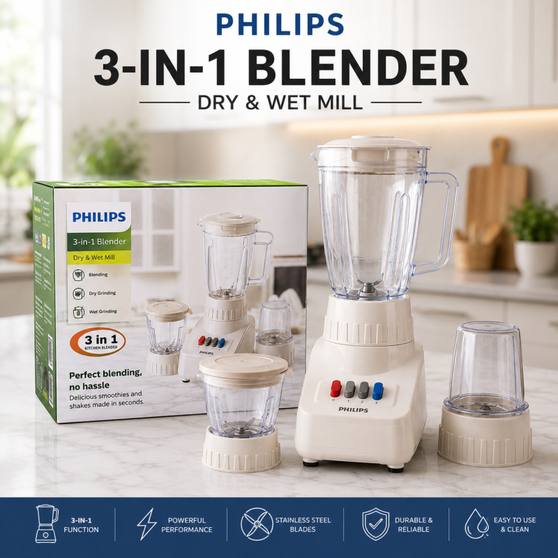 Philips 3-in-1 Multifunctional Electric Blender, Grinder & Chopper Set