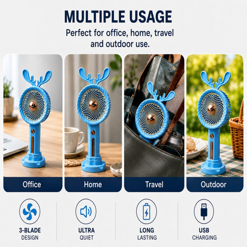 USB Portable Mini Handheld Desk Fan - Rechargeable Cooling Fan