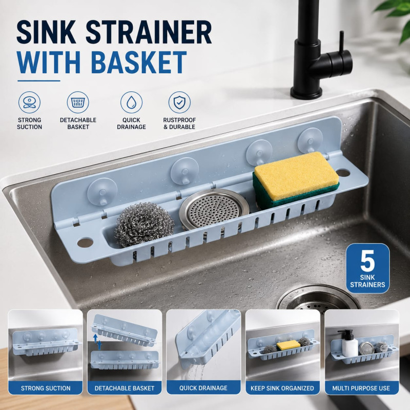 Splash-Proof Drainage Soap & Sponge Storage Rack - Multi-Function Kitchen Sink Organizer